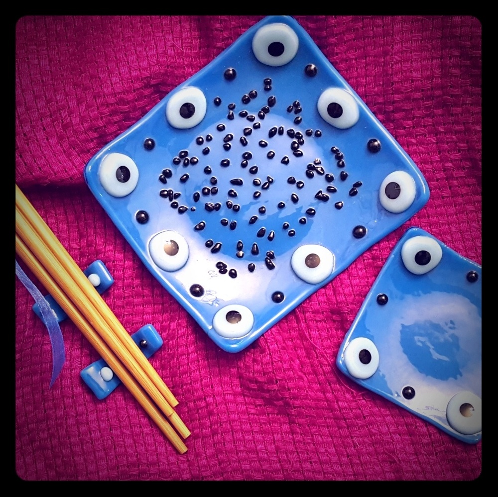 Four-piece fused glass sushi set! OOAK